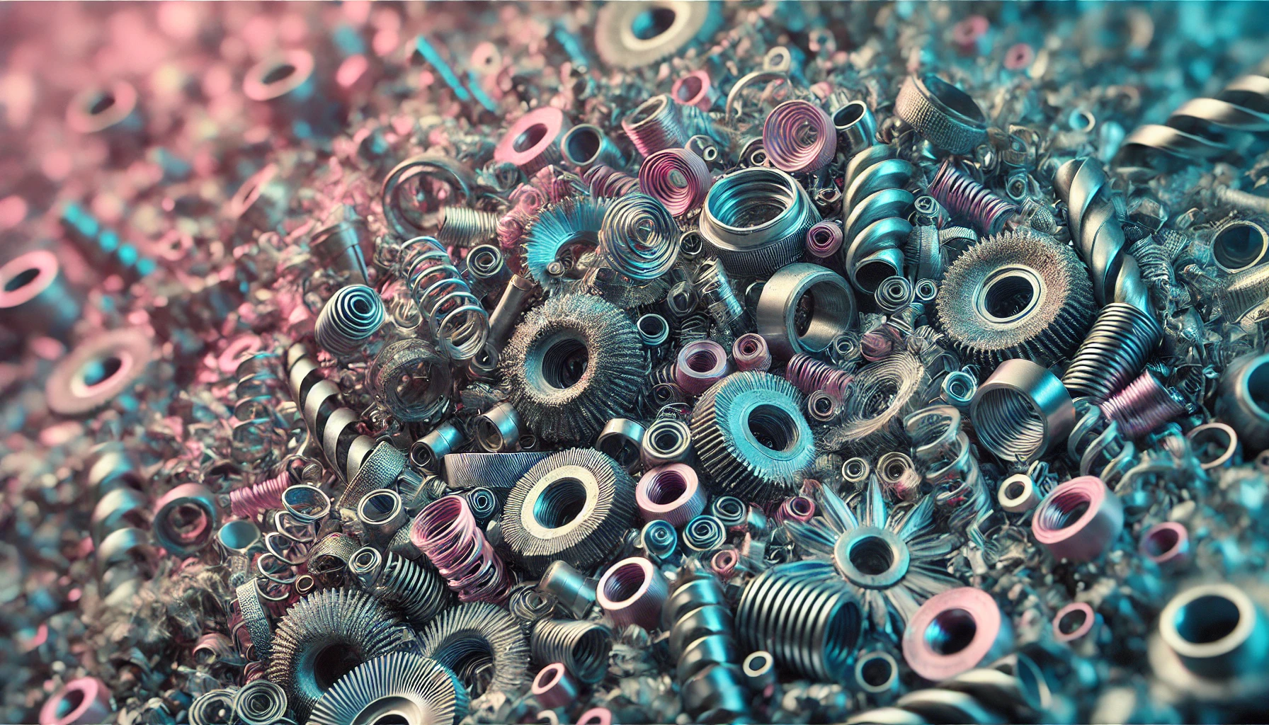 DALL·E 2025-02-06 004228 - A close-up image of small metallic shavings and spirals in a scrapyard setting The shavings are intricately detailed with visible textures and sharp